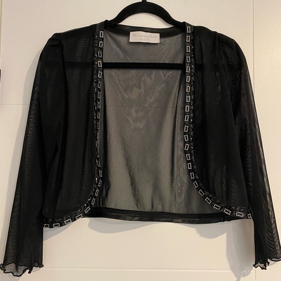 Sheer bolero style jacket with rhinestone and beaded accents.  Size Small - Picture 4 of 4